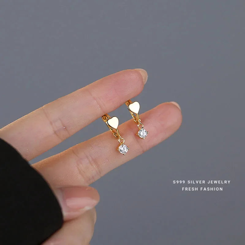 INZATT Echt 925 Sterling Silber Zirkon Anhänger Herz 18 Karat Gold Huggies Creolen Für Frauen Klassische Edlen Schmuck Zubehör