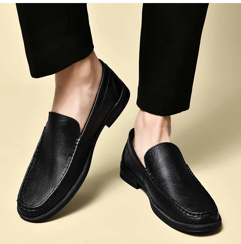 Echt leder Slip on Slipper Männer formelle Kleid Schuhe Büro fahren Hochzeits feier Mocasines Hombre große Größe Freizeit schuhe