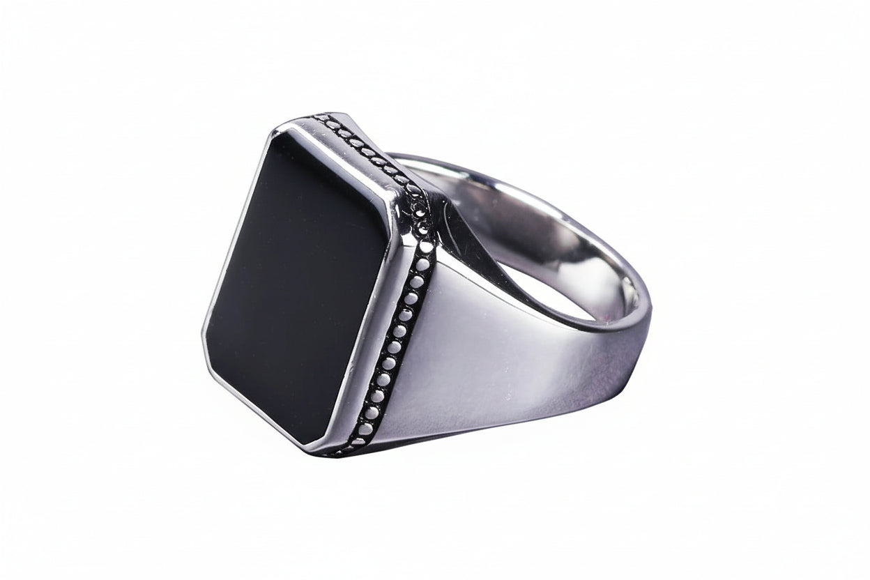 925er Silber-Siegelring für Herren – Massives Design mit schwarzem Onyx-Stein