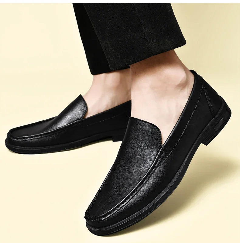 Echt leder Slip on Slipper Männer formelle Kleid Schuhe Büro fahren Hochzeits feier Mocasines Hombre große Größe Freizeit schuhe