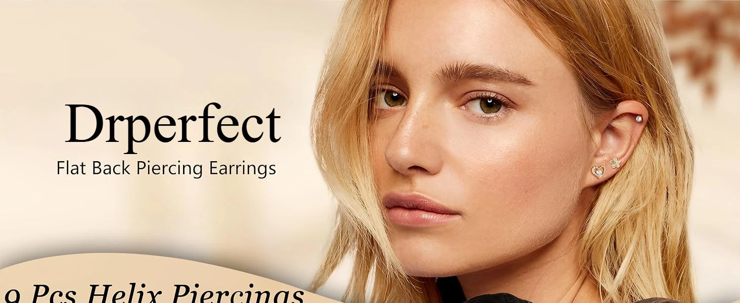 Drperfect 9-teiliges Knorpel-Ohrring-Set mit Schraubverschluss, Tragus Helix Conch, Innengewinde, Labret-CZ-Ohrringe, Piercing für Frauen