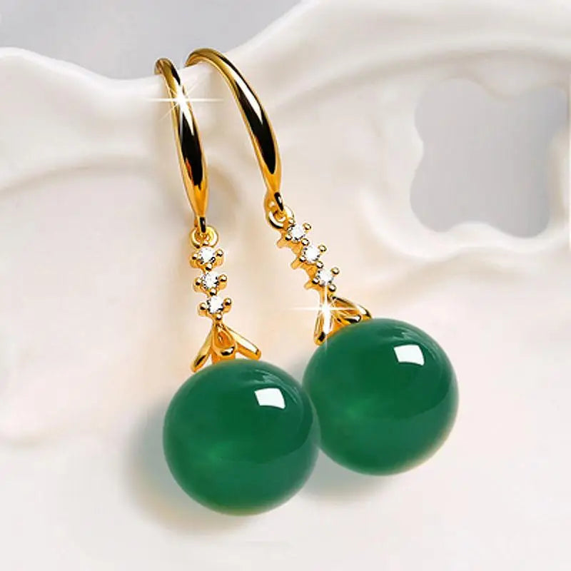 Vintage Palast Bunte Achat Ohrringe Grün Blau Gelb Perle 18 Karat Gold 925 Sterling Silber Ohrstecker für Frauen Edlen Schmuck