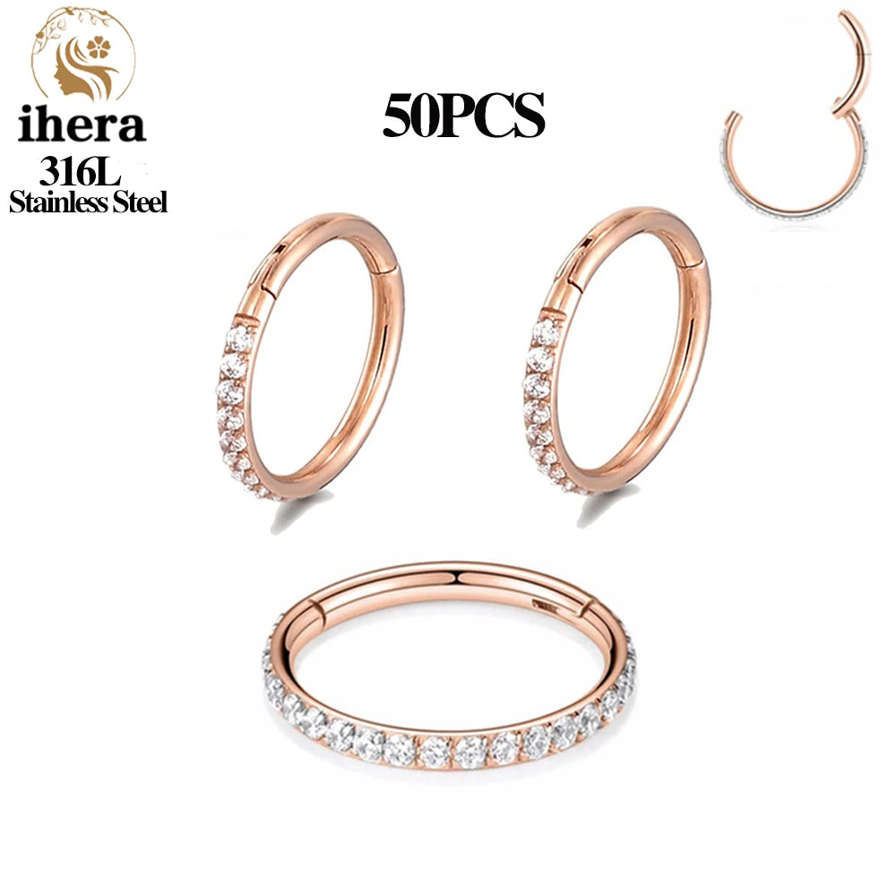 1/10/50PCS Edelstahl Zirkon Klapp Segment Nase Septum Clicker Ring Runde Ohrringe Hoops Ohr Tragus helix Piercing Schmuck