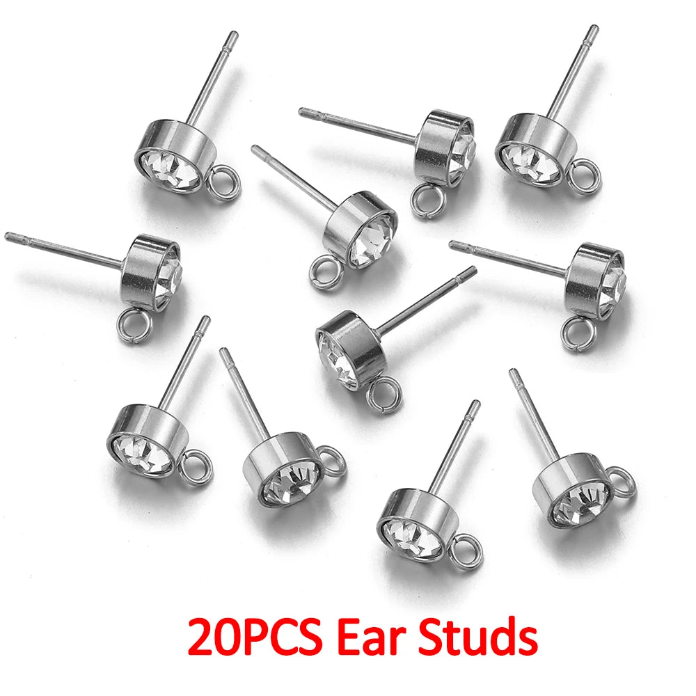 100 Stück/20 Stück Edelstahl-Strass-Ohrringpfosten, goldfarbene Ohrstecker mit Schlaufenringen, DIY-Ohrringe, Schmuckherstellungszubehör