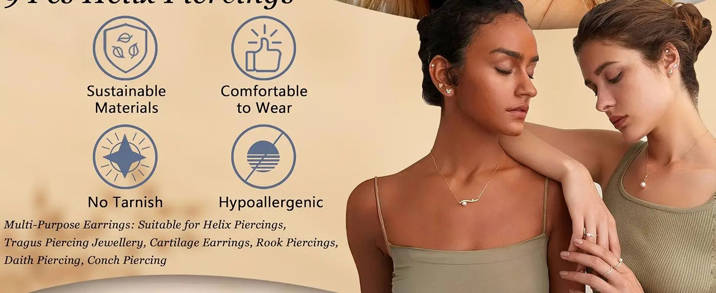 Drperfect 9-teiliges Knorpel-Ohrring-Set mit Schraubverschluss, Tragus Helix Conch, Innengewinde, Labret-CZ-Ohrringe, Piercing für Frauen