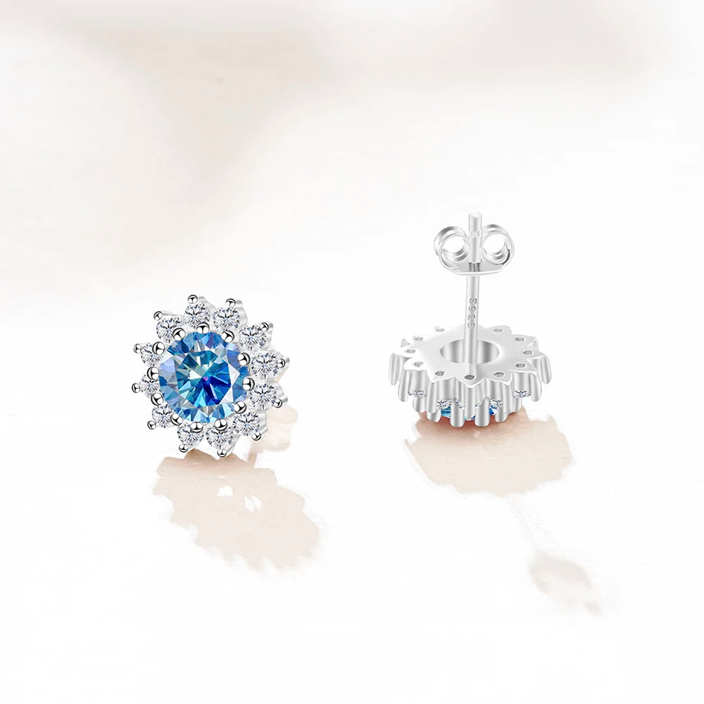 Joyce Kelly 1 Karat D Farbe Moissanit Diamant Ohrringe S925 Sterling Silber Schmuck für Frauen Sonnenblumenförmige Ohrstecker Hochzeit