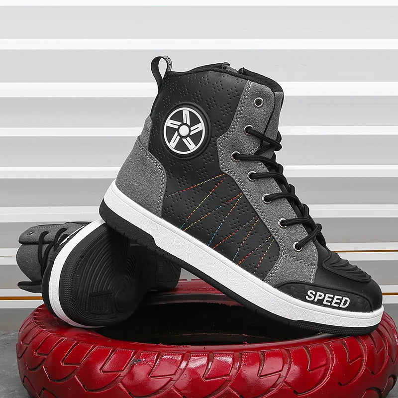 Herren Motorradstiefelstiefel aus Leder – Atmungsaktiv, Rutschfest, Verschleißfest, Racing