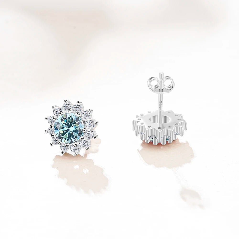Joyce Kelly 1 Karat D Farbe Moissanit Diamant Ohrringe S925 Sterling Silber Schmuck für Frauen Sonnenblumenförmige Ohrstecker Hochzeit