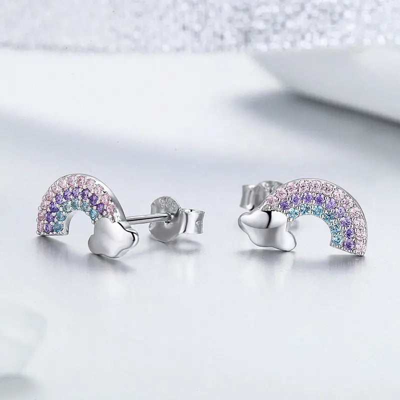 Bamoer Luxus-Ohrringe für Mädchen aus 925er-Sterlingsilber, Regenbogen-Schmetterling, niedlich, schick, lustig, Ohrstecker, Original für Damen, Party, edler Schmuck