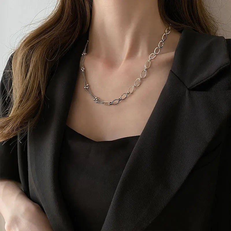 Halskette aus 925er-Sterlingsilber, schwarze Perlen, quadratisch, unregelmäßig, Punk, geometrisch, für Frauen und Mädchen, Schmuck, Geschenk, Dropshipping, Großhandel