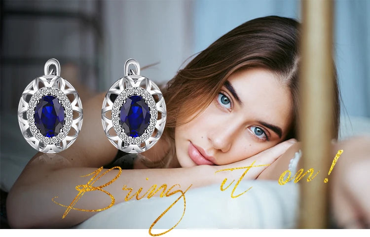 JewelryPalace Oval Kesim Düzenlendi Mavi Safir 925 Ayar Gümüş Halka Küpe Kadınlar için Moda Bildirimi Taş Takı