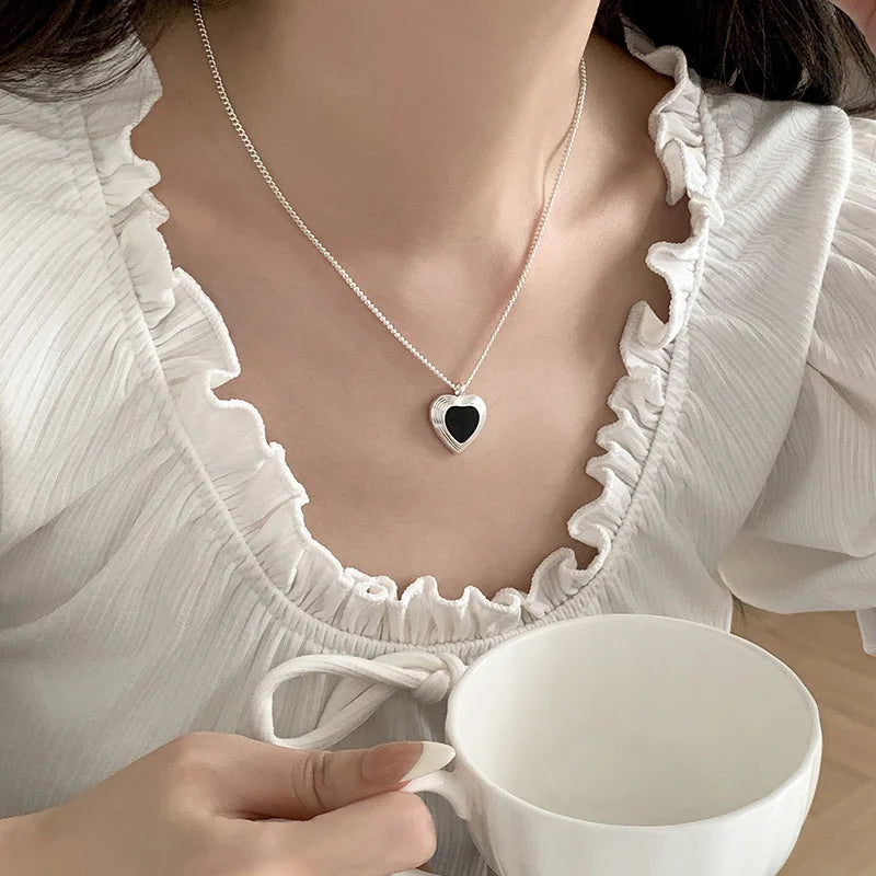 Halskette aus 925er-Sterlingsilber, schwarze Perlen, quadratisch, unregelmäßig, Punk, geometrisch, für Frauen und Mädchen, Schmuck, Geschenk, Dropshipping, Großhandel