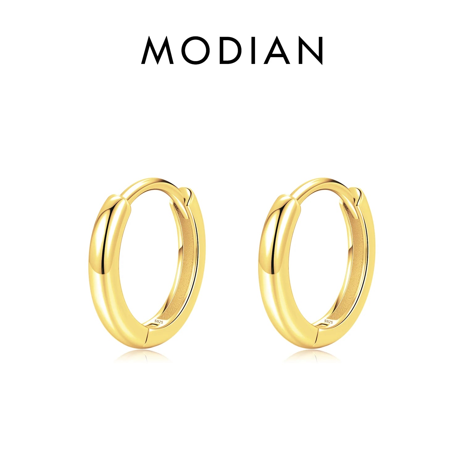 MODIAN 5 Größen 925 Sterling Silber Einfache stapelbare Kreis-Ohrschnallen Klassische Basic-Goldfarbene Creolen für Damenschmuck