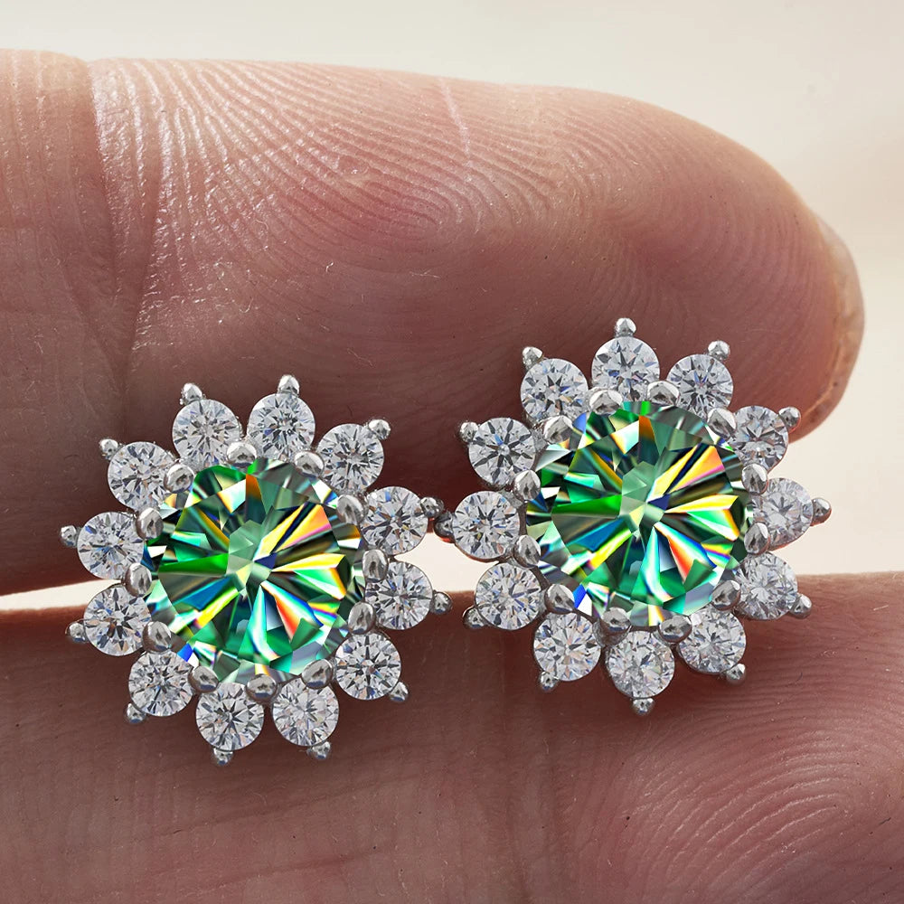 Joyce Kelly 1 Karat D Farbe Moissanit Diamant Ohrringe S925 Sterling Silber Schmuck für Frauen Sonnenblumenförmige Ohrstecker Hochzeit