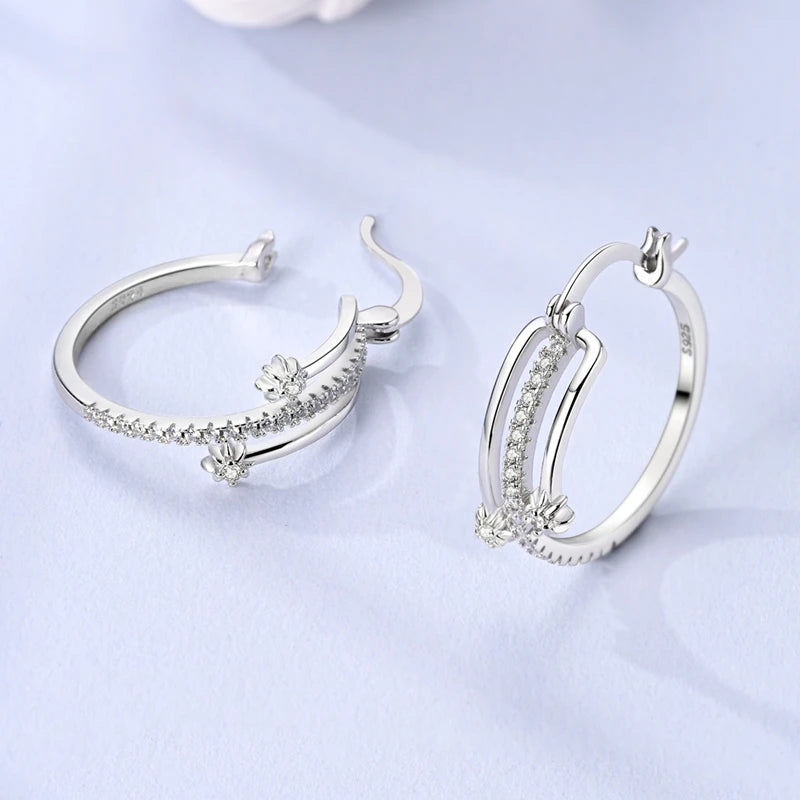 Creolen Neue Original 925 Sterling Silber Süße Herz Bogen Runde Zirkon Ohrstecker Für Frauen Mädchen Edlen Schmuck