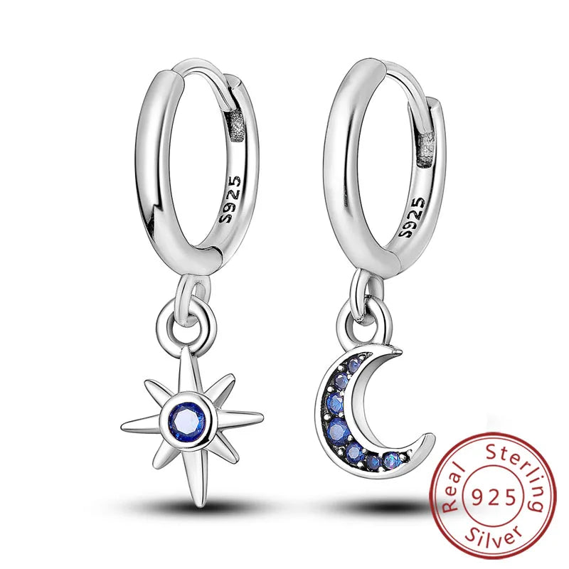 Creolen Original 925 Sterling Silber Blaues Sternenlicht Kristall Feuerdrache Schmetterling Ohrringe Für Frauen Party Hochzeit Schmuck