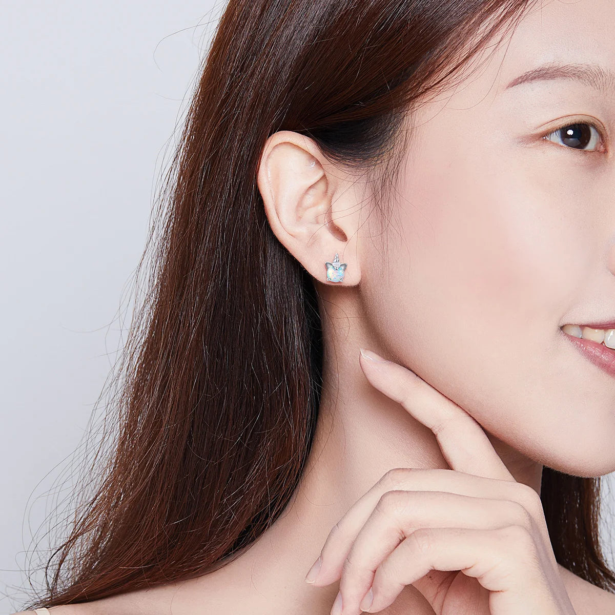 WOSTU 925 Sterling Silber Opal Stud Ohrringe Katze Einhorn Herz Blau Opal Ohrringe Für Frauen Original Silber 925 Schmuck