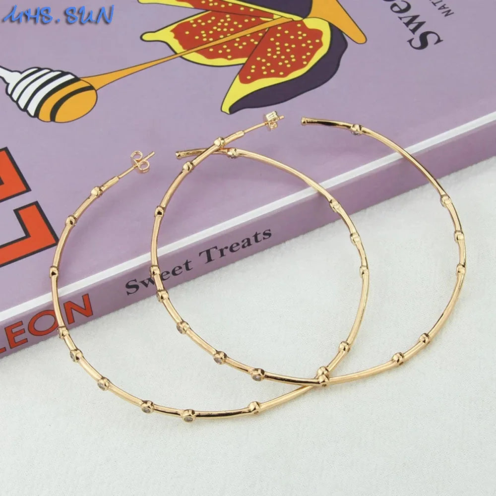 MHS.SUN Mode Vergoldet Große AAA CZ Hoop Ohrringe Für Frauen Übertreiben Große Ohrringe Intarsien Zirkon Hip Hop Ohr Schmuck Geschenk