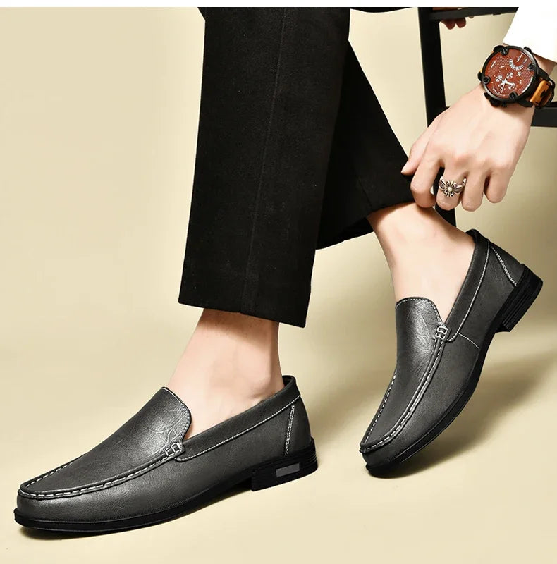 Echt leder Slip on Slipper Männer formelle Kleid Schuhe Büro fahren Hochzeits feier Mocasines Hombre große Größe Freizeit schuhe