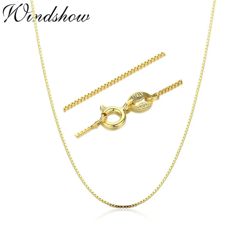 40–80 cm, 0,8 mm dünn, echtes 925er-Sterlingsilber mit goldfarbener Box-Kettenhalskette für Damen, Mädchen, Herrenschmuck, Kolye Collares