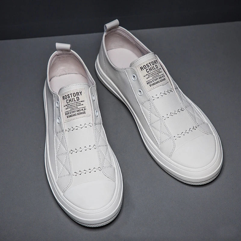 100% echtes Leder Schwarz Weiß Schuhe Männer Casual Schuhe Weiche Flache Marke Kuh Leder Kühlen Straße Junge Männliche Schuhe D237