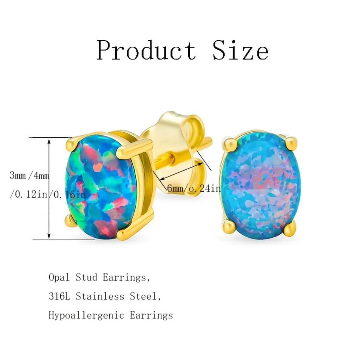 2 Stück modische, elegante 18 Karat vergoldete Opal-Ohrstecker für Damen, exquisites Edelstahl-Schmuckgeschenk