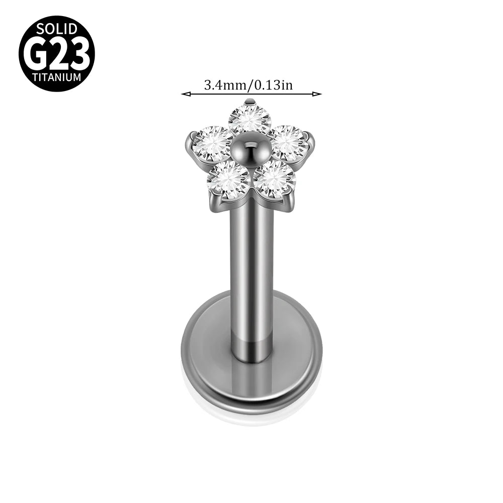 1/5PCS F-136 Implantat Titan Verschiedene Größe Blume Zirkonia Labret 16G Innengewinde Knorpel Helix Lappen Ohrring Piercing