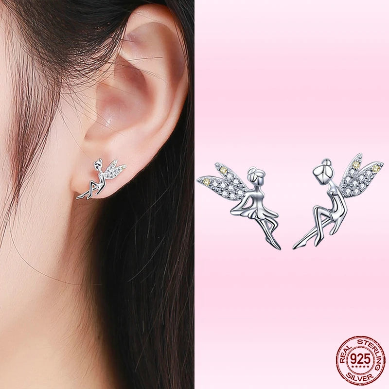 Bamoer Luxus-Ohrringe für Mädchen aus 925er-Sterlingsilber, Regenbogen-Schmetterling, niedlich, schick, lustig, Ohrstecker, Original für Damen, Party, edler Schmuck