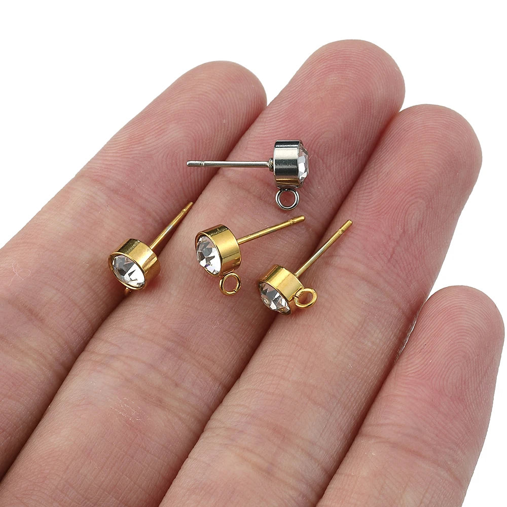 100 Stück/20 Stück Edelstahl-Strass-Ohrringpfosten, goldfarbene Ohrstecker mit Schlaufenringen, DIY-Ohrringe, Schmuckherstellungszubehör