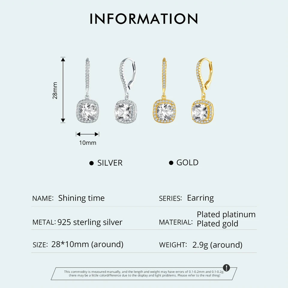 Bamoer authentische Sterling silber schillernde cz quadratische geometrische Tropfen ohrringe für Frauen 14 Karat vergoldeten Hochzeits schmuck sce520