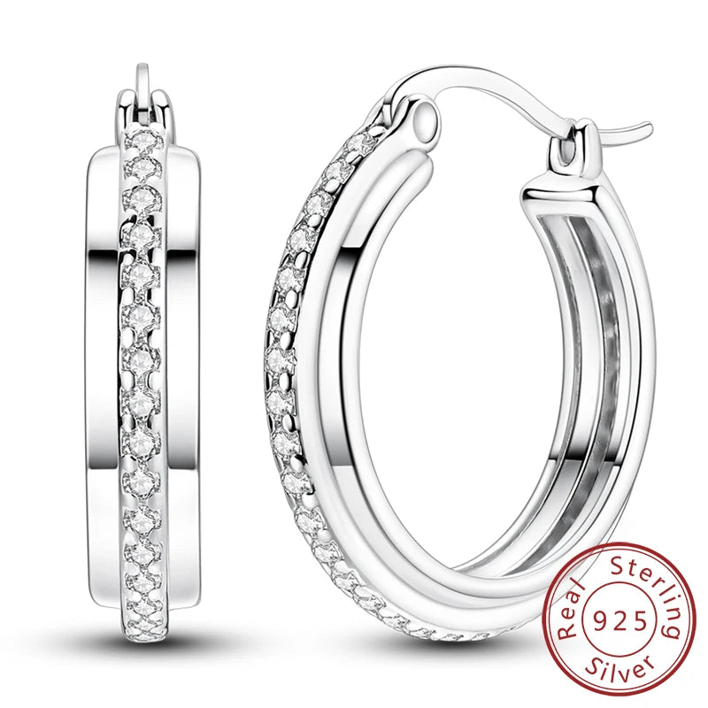 Creolen Neue Original 925 Sterling Silber Süße Herz Bogen Runde Zirkon Ohrstecker Für Frauen Mädchen Edlen Schmuck