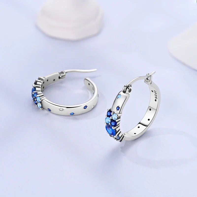 Creolen Original 925 Sterling Silber Blaues Sternenlicht Kristall Feuerdrache Schmetterling Ohrringe Für Frauen Party Hochzeit Schmuck