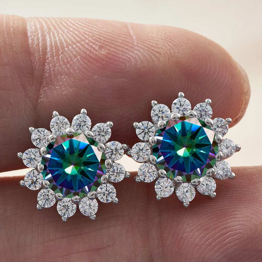 Joyce Kelly 1 Karat D Farbe Moissanit Diamant Ohrringe S925 Sterling Silber Schmuck für Frauen Sonnenblumenförmige Ohrstecker Hochzeit