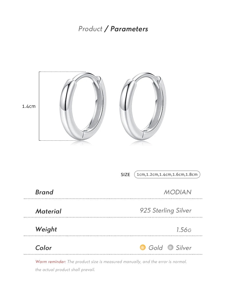 MODIAN 5 Größen 925 Sterling Silber Einfache stapelbare Kreis-Ohrschnallen Klassische Basic-Goldfarbene Creolen für Damenschmuck