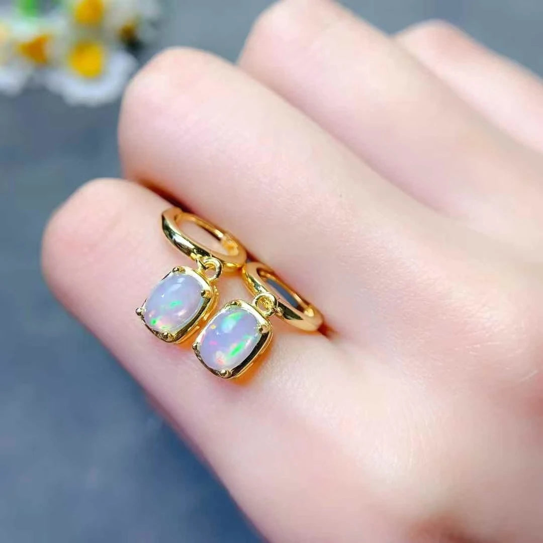 Echte australische weiße Opal-Ohrringe, 5 mm x 7 mm, natürlicher Opal, 925er Silber, Ohrringe, allergiefrei, 18 Karat vergoldeter Silberschmuck