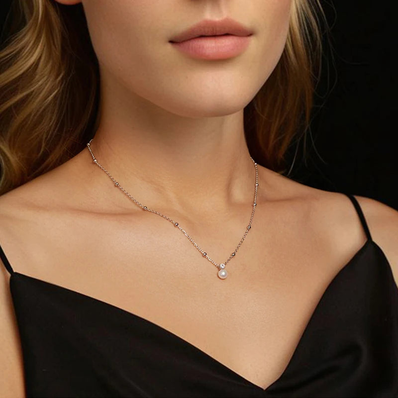 WOSTU 1 CT Moissanit Natürliche Perle Ohrstecker Labor Diamant 925 Sterling Silber Anhänger Frauen Hochzeit Set Valentinstag Geschenk