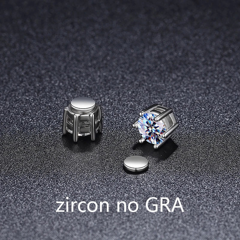 Piercingfreie magnetische Ohrstecker mit sechs Krallen, 1 Karat Moissanit-Ohrringe für Damen und Herren, Original-Schmuck aus 925er Sterlingsilber
