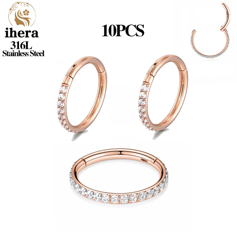 1/10/50PCS Edelstahl Zirkon Klapp Segment Nase Septum Clicker Ring Runde Ohrringe Hoops Ohr Tragus helix Piercing Schmuck