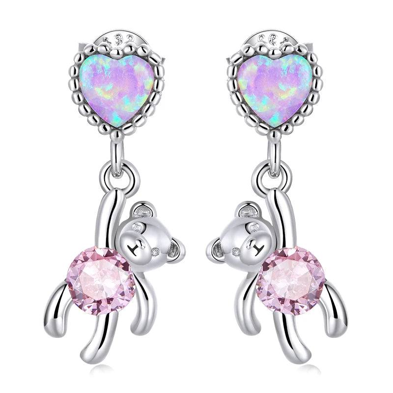 WOSTU 925 Sterling Silber Opal Stud Ohrringe Katze Einhorn Herz Blau Opal Ohrringe Für Frauen Original Silber 925 Schmuck