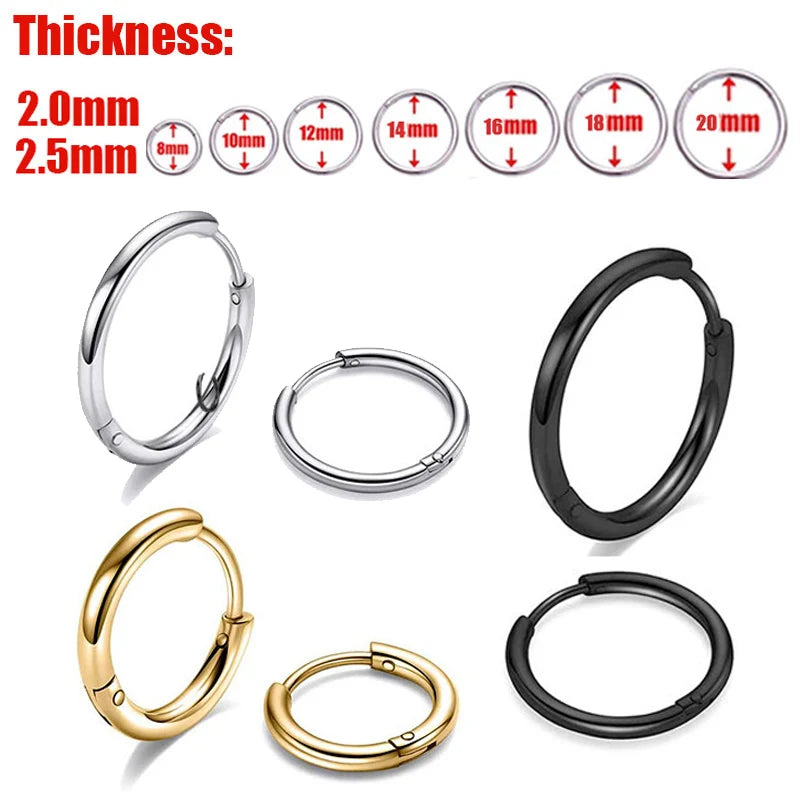 3/50/100 Paar kleine Creolen aus Edelstahl für Damen und Herren, goldfarben, schwarzer Kreis, dicker Ohrring, Huggie-Ohrringe, Piercing