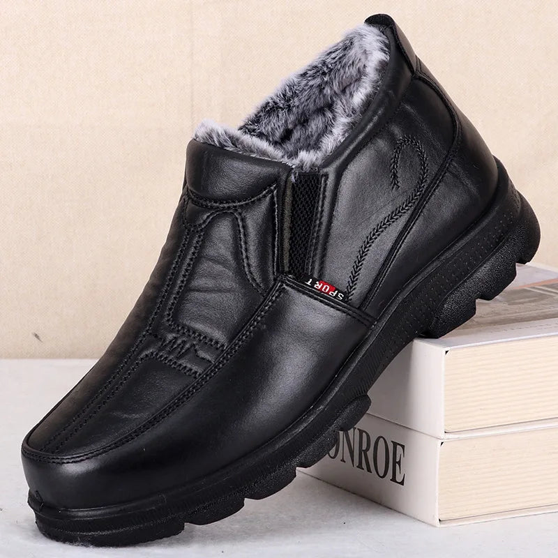 Herren Winter Schneestiefel – Rutschfeste, Dicke Leder Baumwollschuhe Wasserdicht