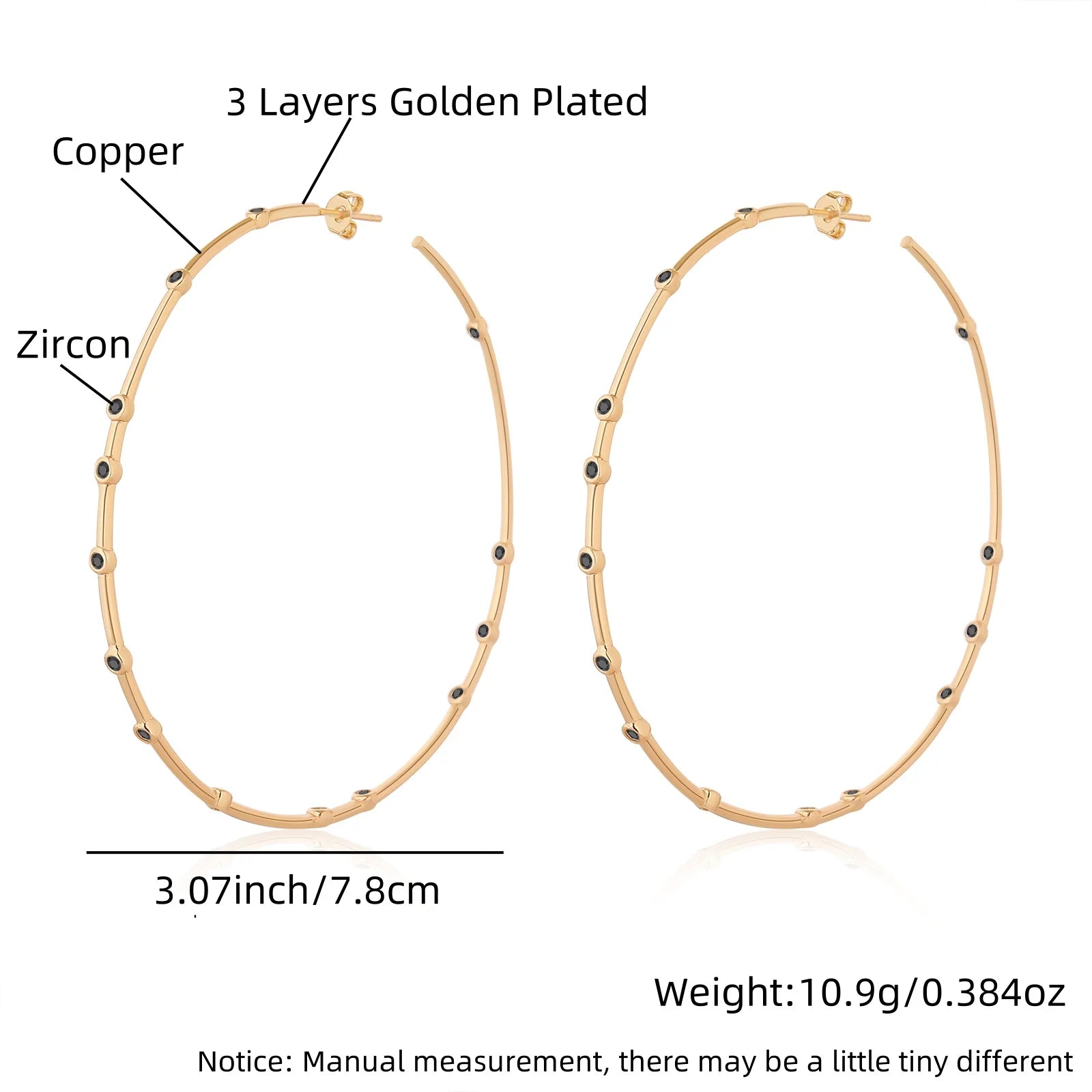 MHS.SUN Mode Vergoldet Große AAA CZ Hoop Ohrringe Für Frauen Übertreiben Große Ohrringe Intarsien Zirkon Hip Hop Ohr Schmuck Geschenk
