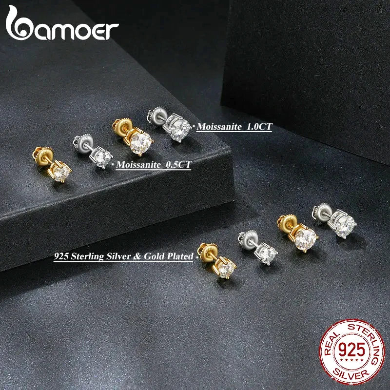 BAMOER 4-Zinken-Moissanit-Ohrringe für Damen, massives 925er-Sterlingsilber, 2 CT VVS1, Labordiamant, funkelnder klassischer Hochzeitsschmuck