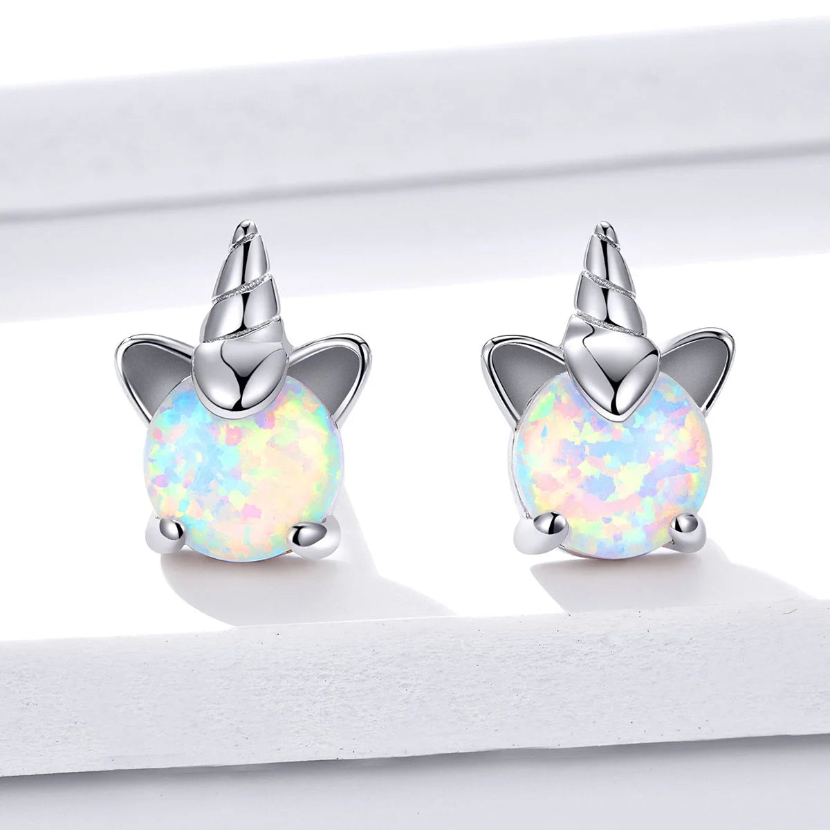 WOSTU 925 Sterling Silber Opal Stud Ohrringe Katze Einhorn Herz Blau Opal Ohrringe Für Frauen Original Silber 925 Schmuck