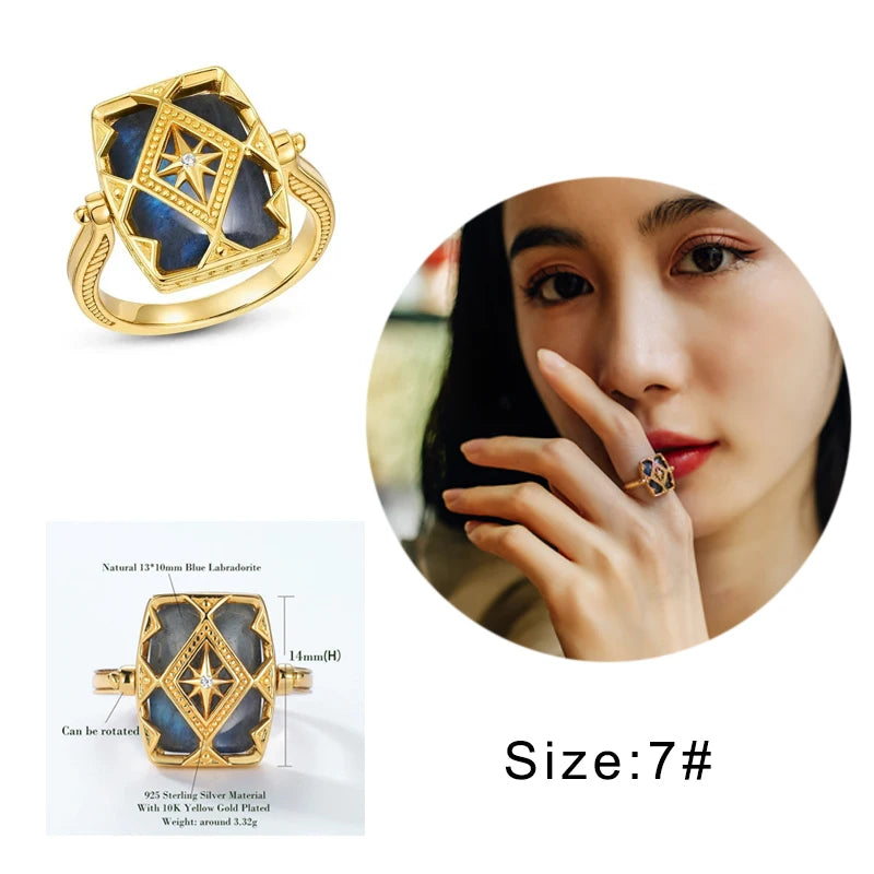 ALLNOEL Vintage-Ring-Anhänger aus 925er-Sterlingsilber, natürlicher Labradorit, Ohrring, Modeschmuck, Weihnachtsfeier, Geschenk, Zubehör