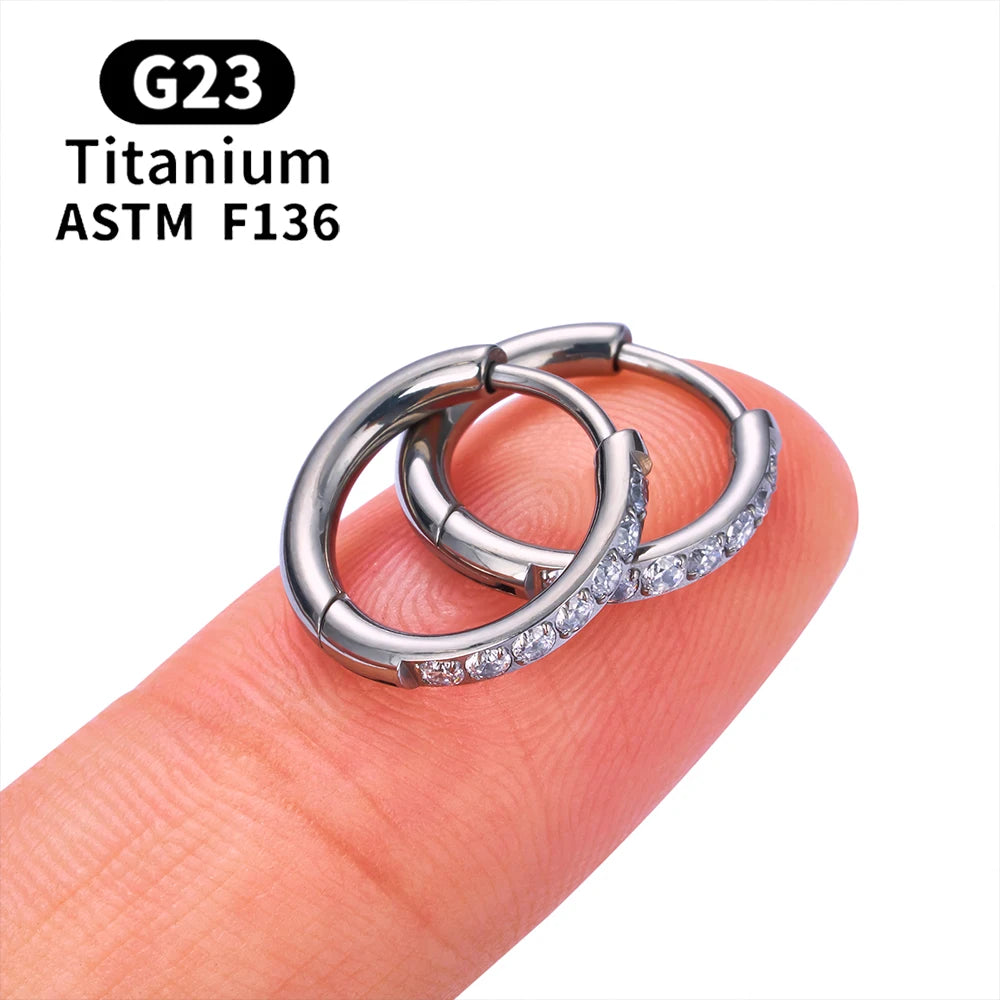 2/20PCS G23 Titan Ohrring Hoop CZ Klapp Segment Runde Nase Ring für Frauen Ohr Tragus Knorpel Helix Daith Piercing Schmuck