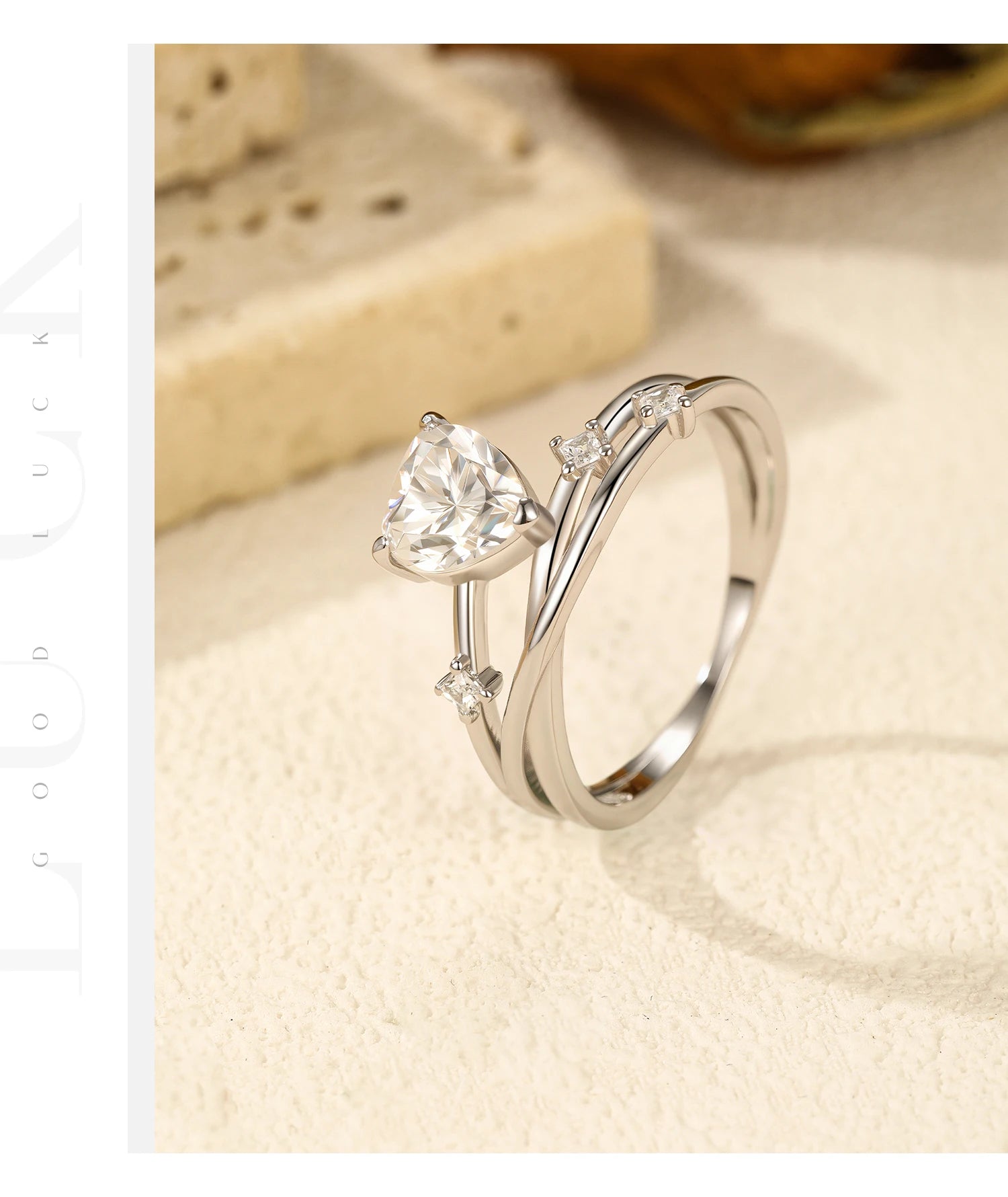 925er Silberring Herz-Brillanz  Filigraner Moissanit-Ring für Verlobung Hochzeit