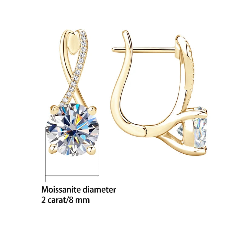 925 Silber 2 Karat * 2 Moissanit Retro-Mode klassische Schleife vier Krallen Herren- und Damenohrringe, geeignet für Hochzeitskleider