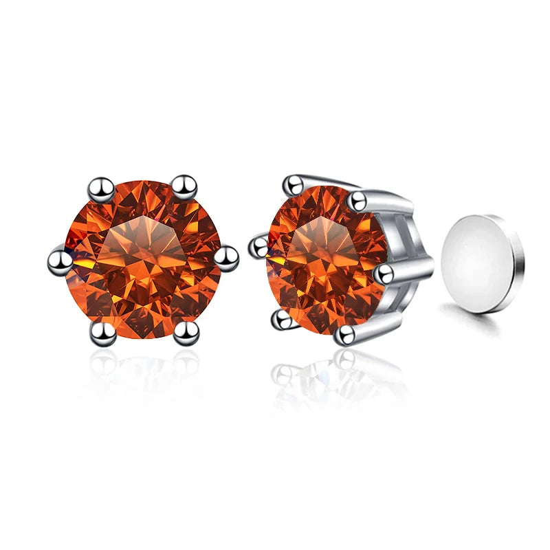 Piercingfreie magnetische Ohrstecker mit sechs Krallen, 1 Karat Moissanit-Ohrringe für Damen und Herren, Original-Schmuck aus 925er Sterlingsilber