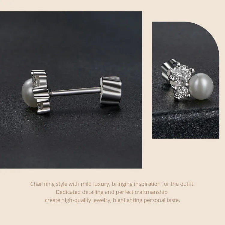 Bamoer U Moissanit-Ohrstecker, natürliche Süßwasserperlen-Ohrringe, Original für Damen, Luxus-Schmuck, Geschenk, 925er Sterlingsilber